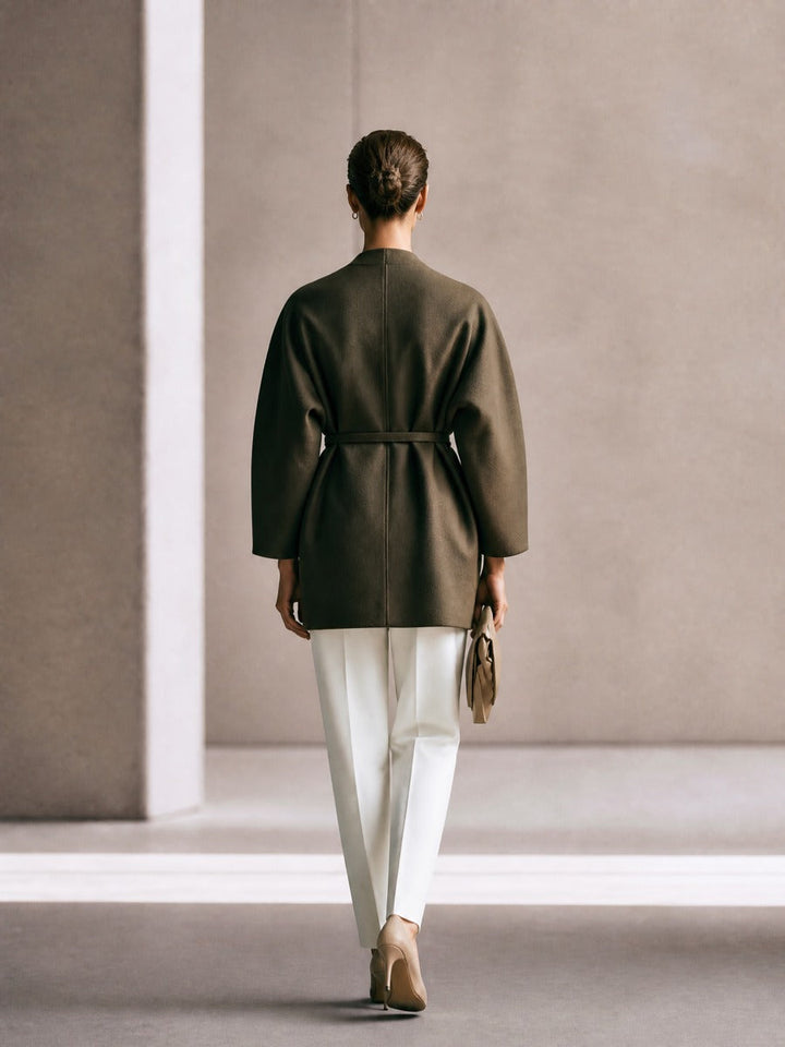 Women's Belted Oversized Olive Green Coat
