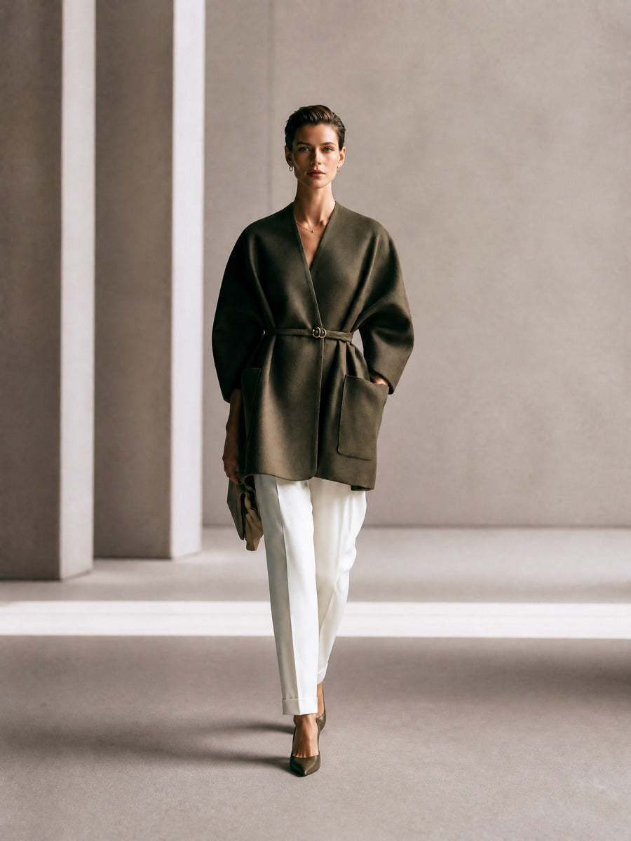 Women's Belted Oversized Olive Green Coat