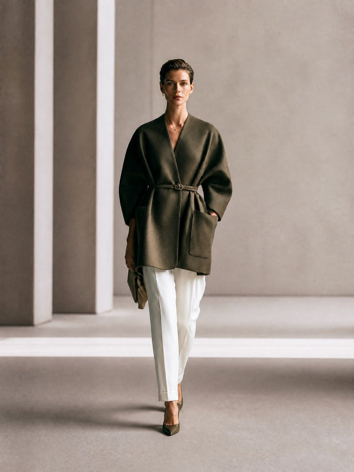 Women's Belted Oversized Olive Green Coat