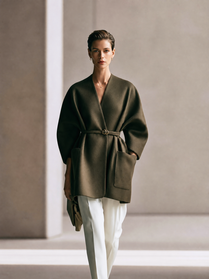 Women's Belted Oversized Olive Green Coat