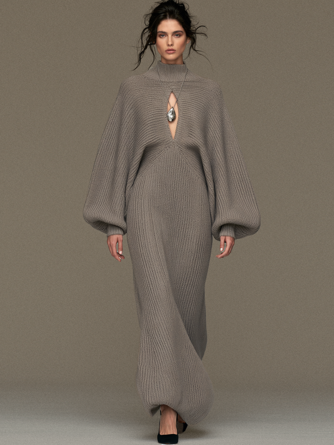 Women's Vintage Cut-Out Mock-Neck Sweater Dress