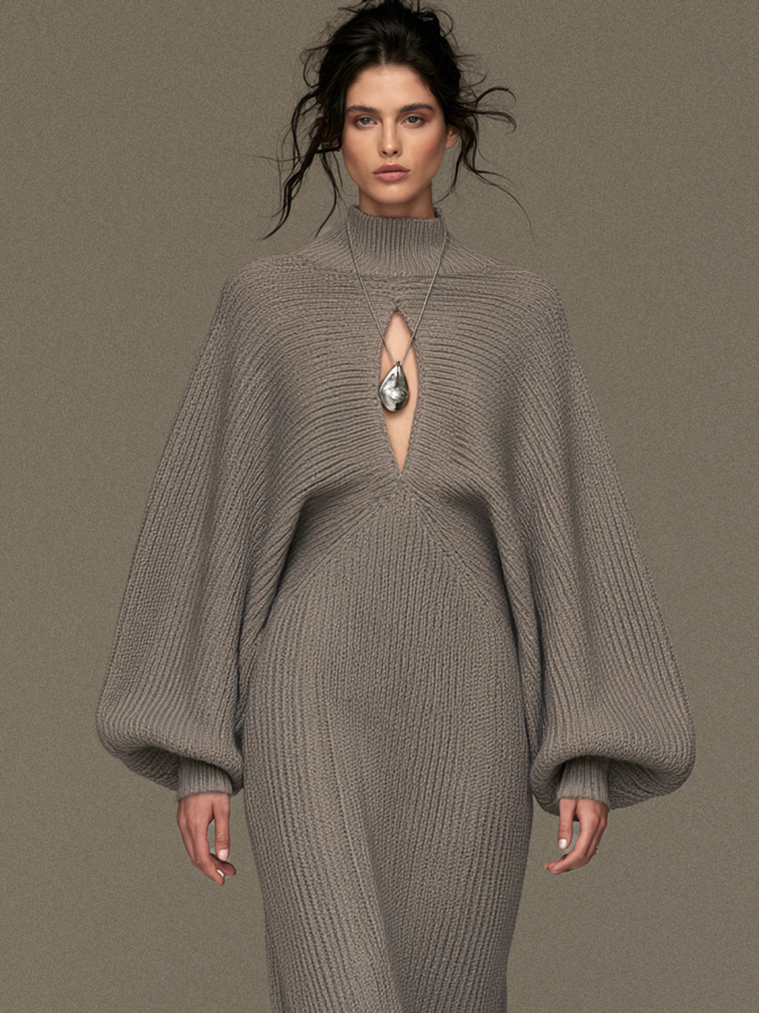 Women's Vintage Cut-Out Mock-Neck Sweater Dress