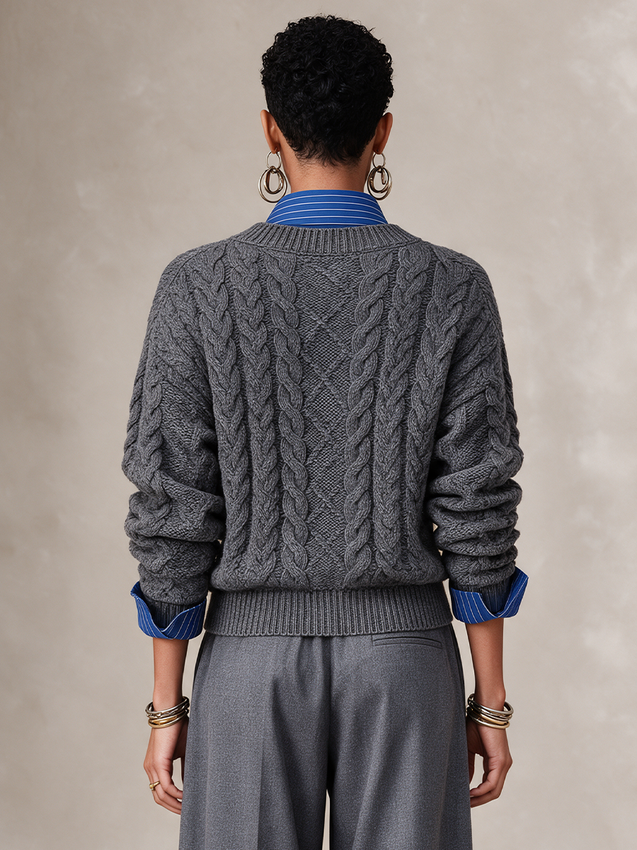 Women's Striped Contrast Minimalist Knit Shirt Collar Sweater