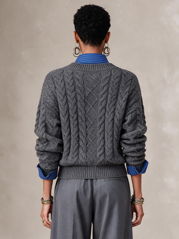 Women's Striped Contrast Minimalist Knit Shirt Collar Sweater