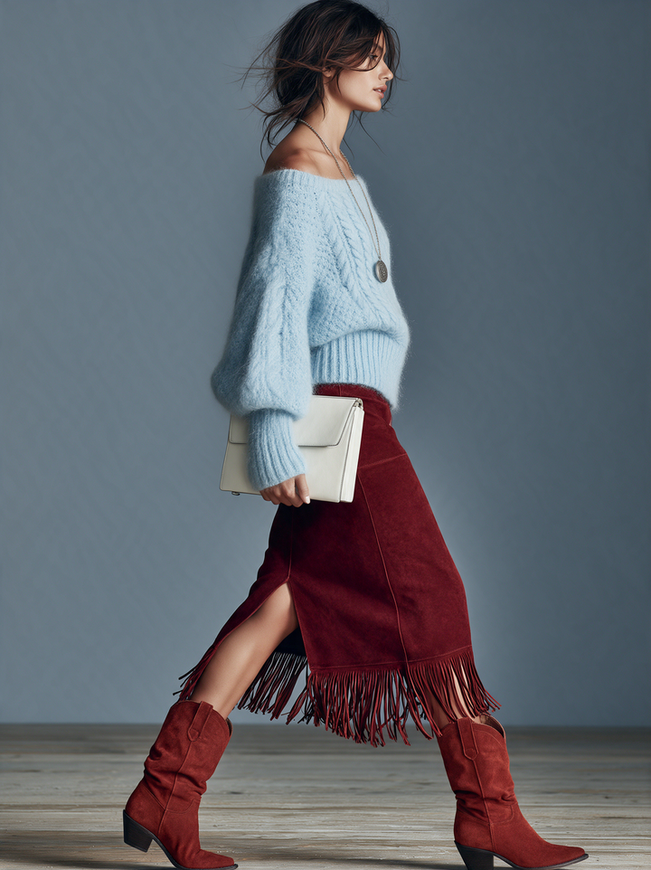 Suéter de punto trenzado vintage con hombros descubiertos para mujer