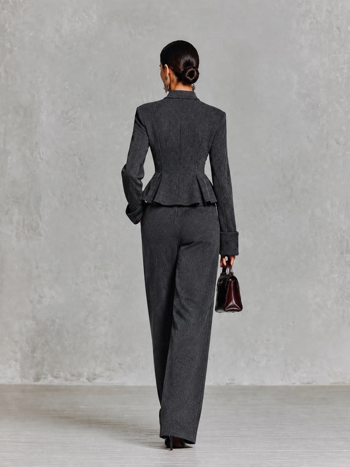 Women's Peplum Top and Wide Leg Pants Two Piece Set