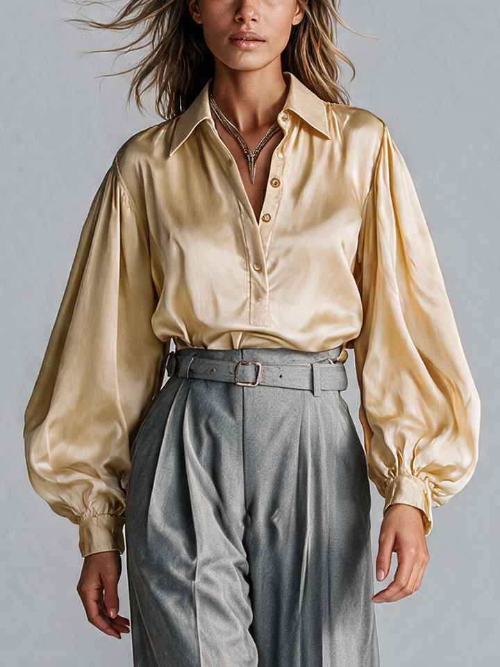 Women's Satin Acetate Lantern Sleeve Shirt