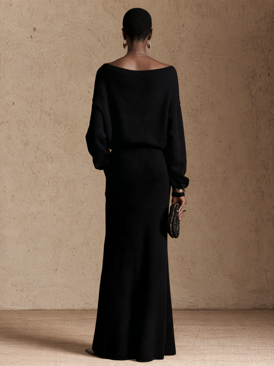 Conjunto elegante de falda larga con paneles a rayas y frente anudado para mujer