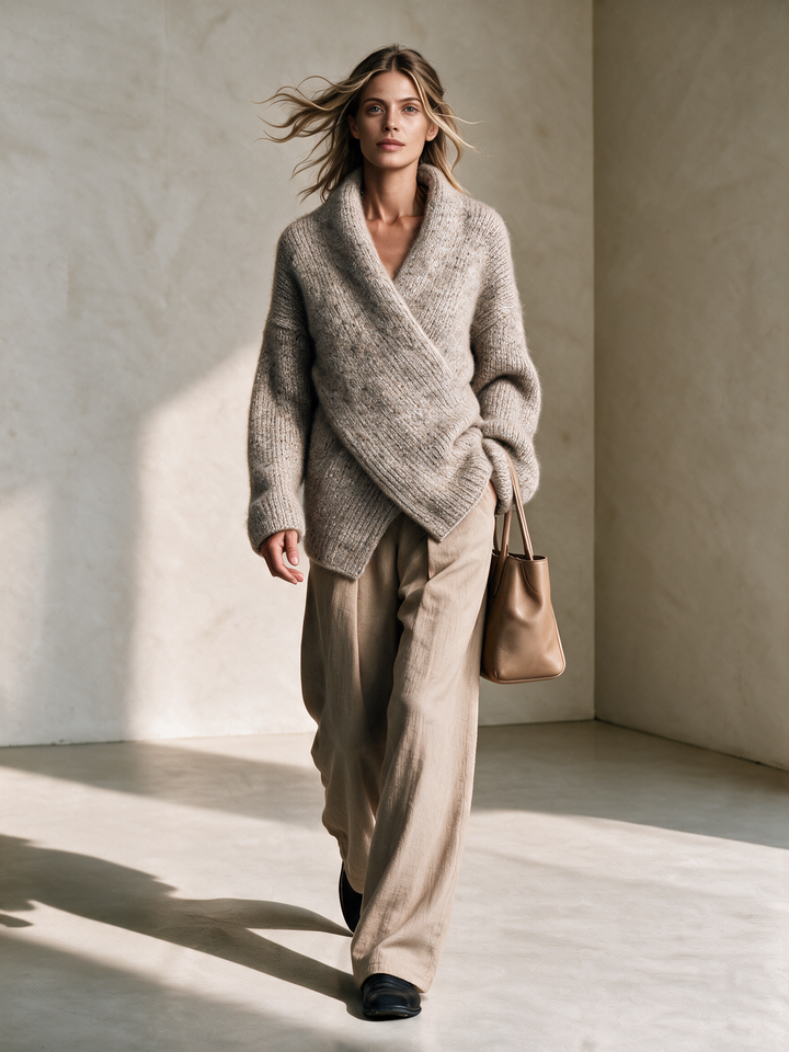 Women's Wrap Shawl Collar Knit Sweater