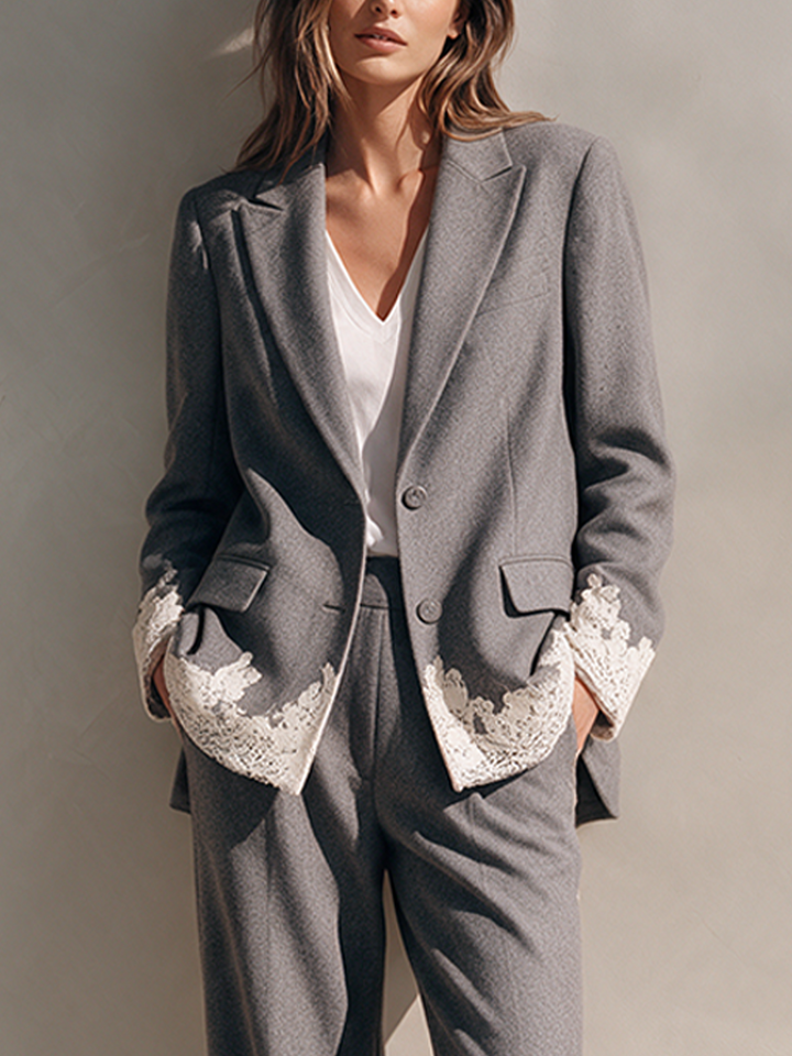 Conjunto de traje casual para mujer con detalles de encaje