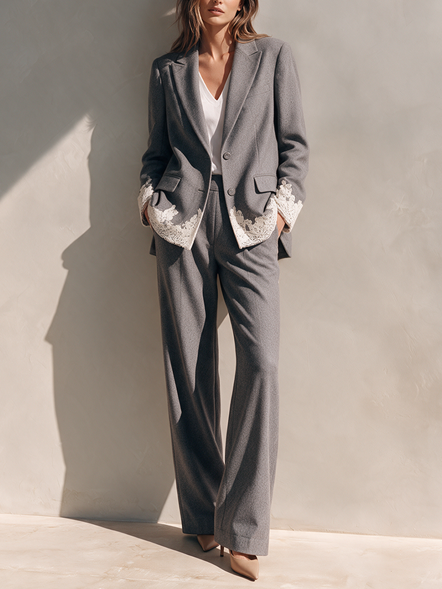 Conjunto de traje casual para mujer con detalles de encaje