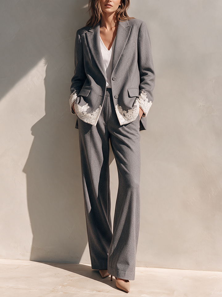 Conjunto de traje casual para mujer con detalles de encaje