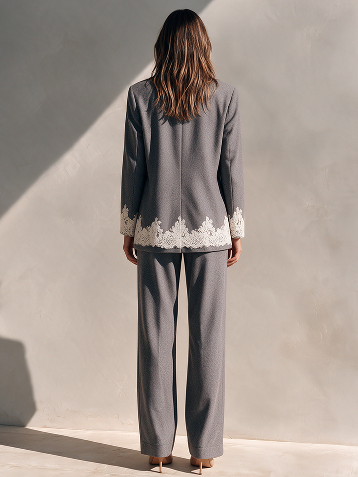 Conjunto de traje casual para mujer con detalles de encaje