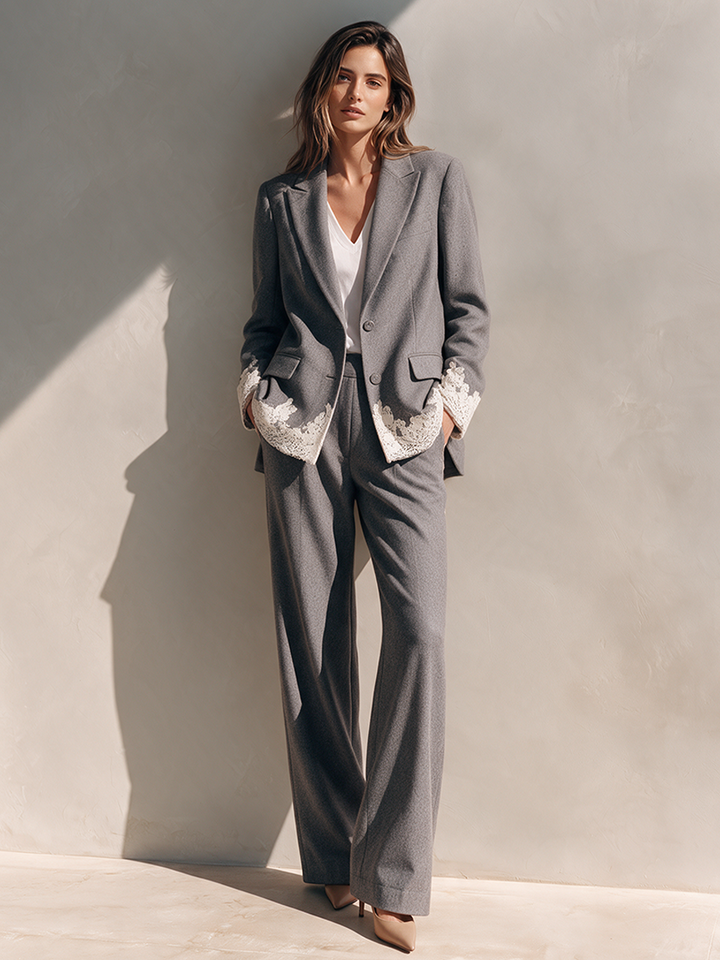 Conjunto de traje casual para mujer con detalles de encaje