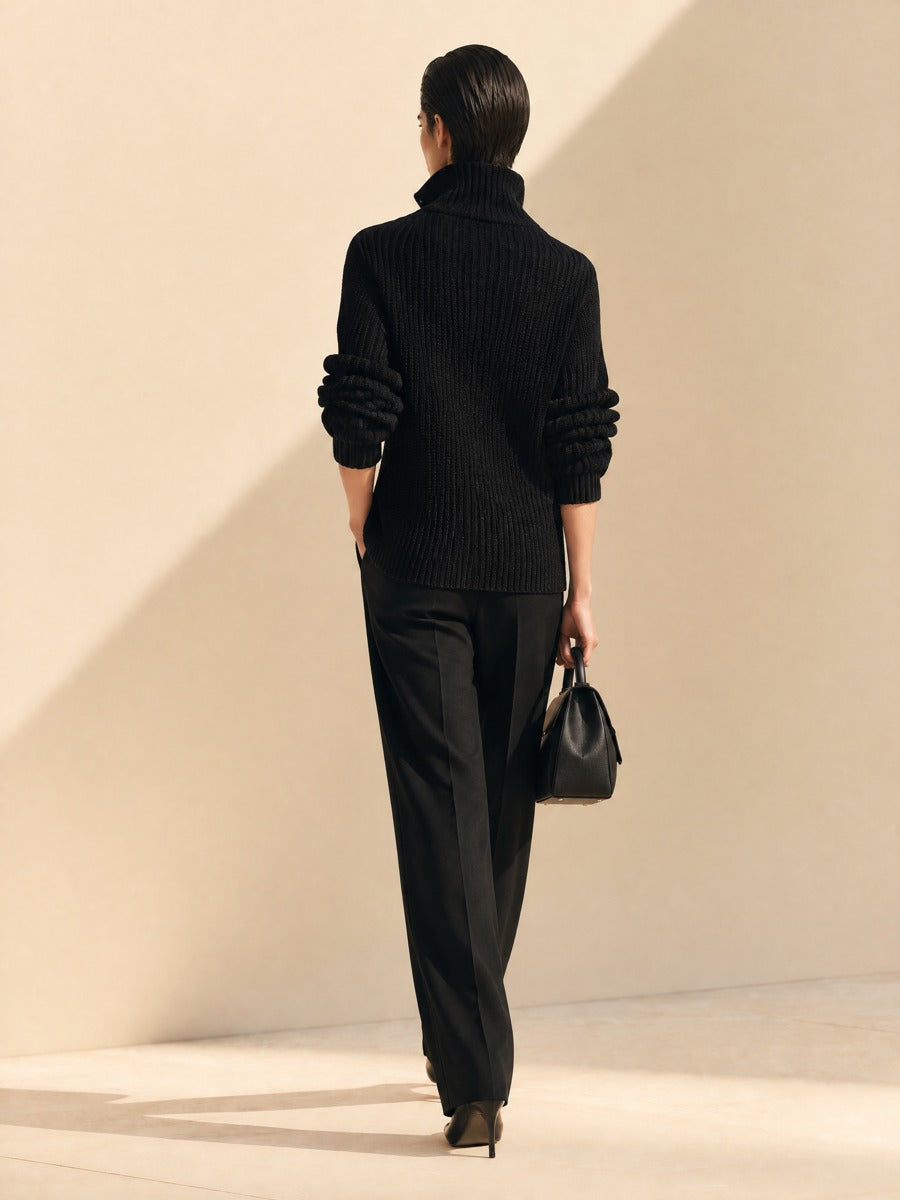 Women's Black Ribbed Knit Asymmetric Cardigan
