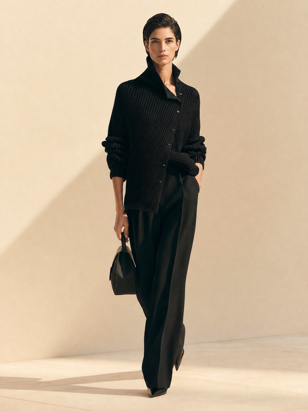 Women's Minimalist Black Wide-Leg Trousers