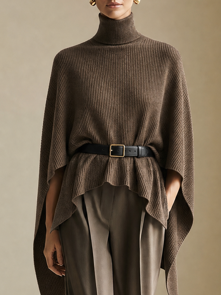 Women's Turtleneck Batwing Knit Taupe Pants Set