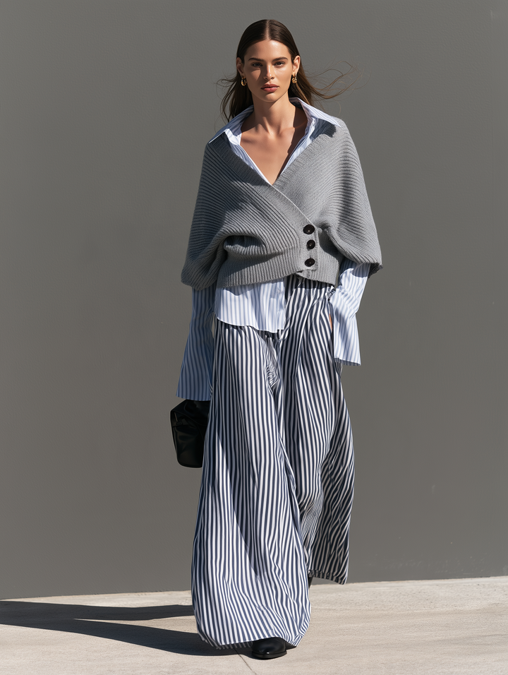 Women's Casual Grey Long-sleeve Knit Cardigan