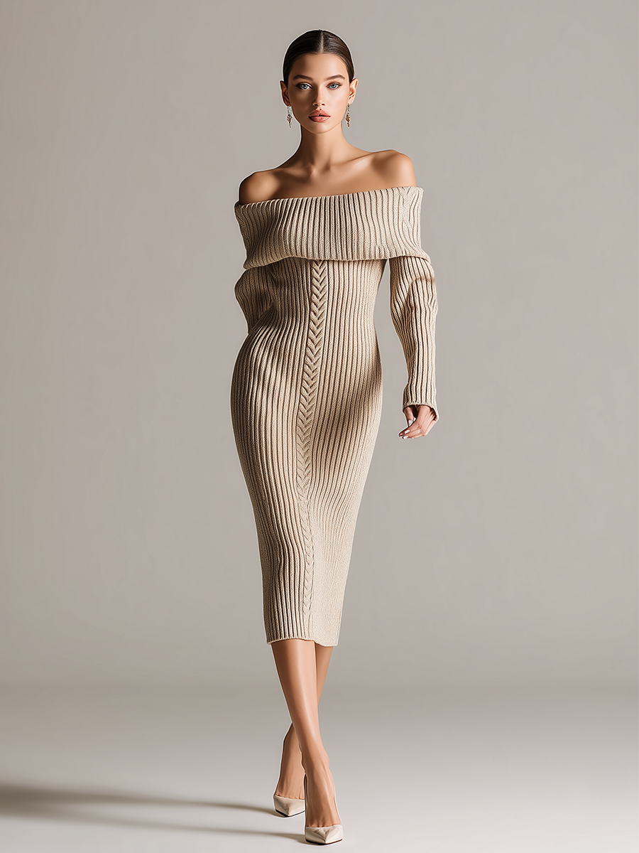 Women's Cable Knit Date Night Midi Dress