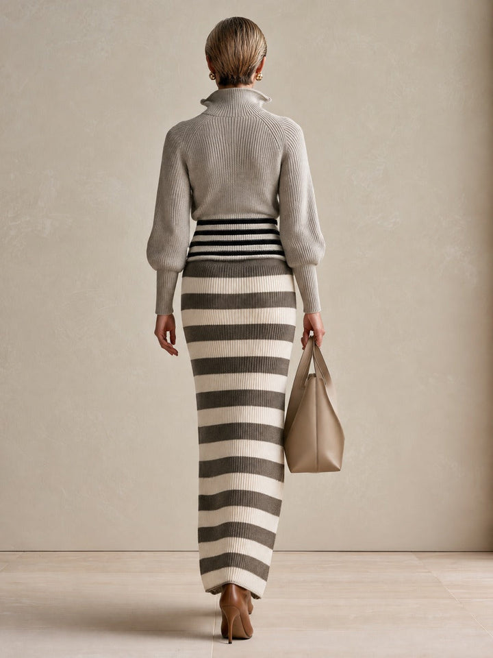 Women's Quarter-Zip Knit Grey Skirt Set