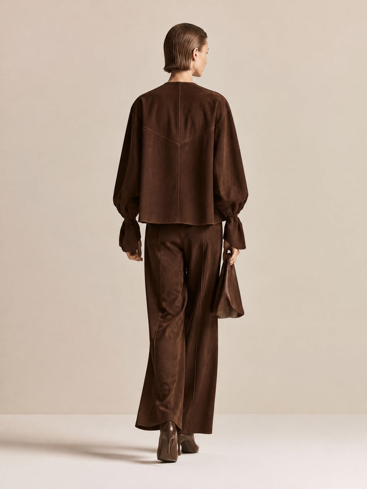 Women's Brown Wrap Top And Pants Set