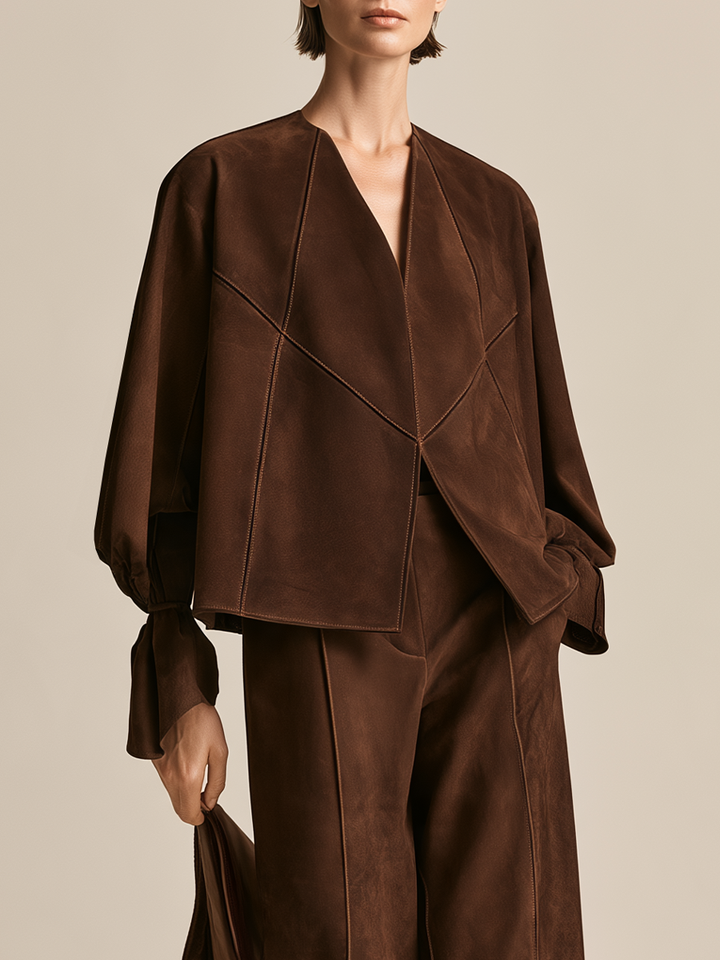 Women's Brown Wrap Top And Pants Set