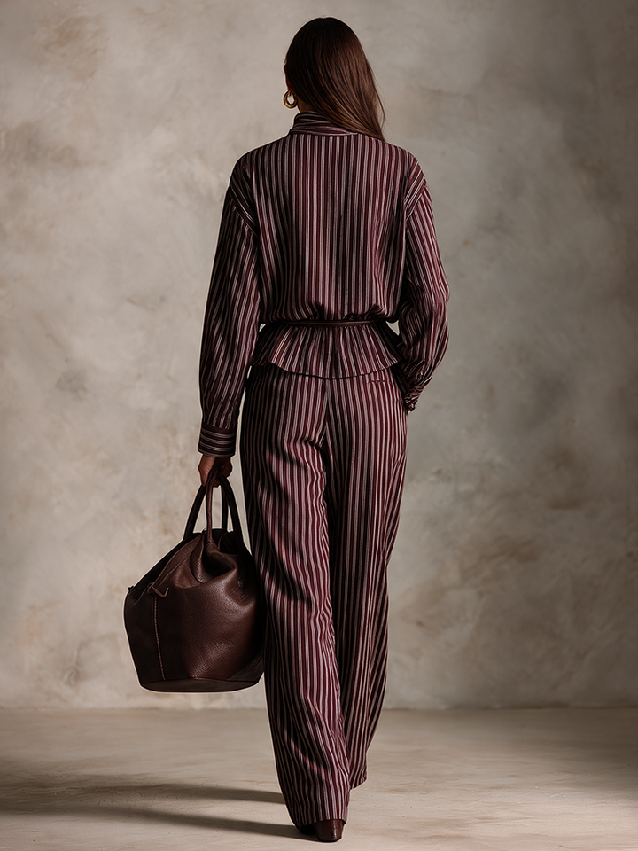 Women's Vintage Striped Shirt & Wide-Leg Pants Set