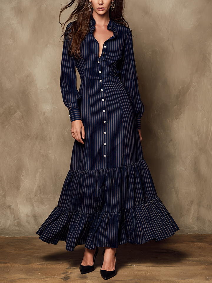 Women's Vertical-Stripe Long Shirt Dress
