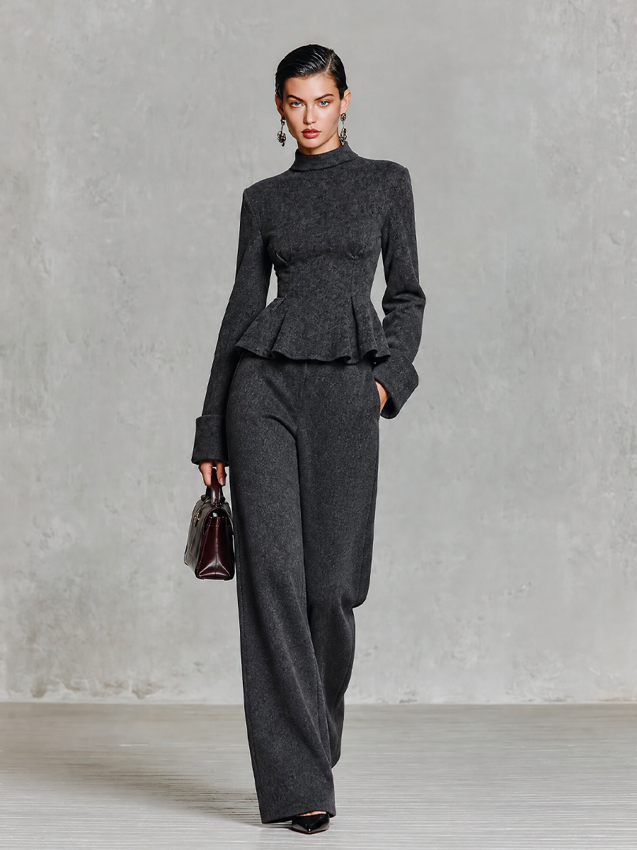Women's Peplum Top and Wide Leg Pants Two Piece Set