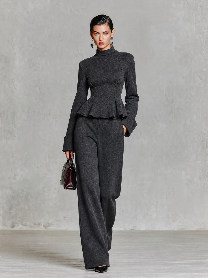 Women's Peplum Top and Wide Leg Pants Two Piece Set