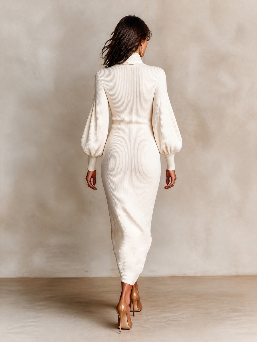 Women's Ribbed Knit Tie-Neck Maxi Sweater Dress