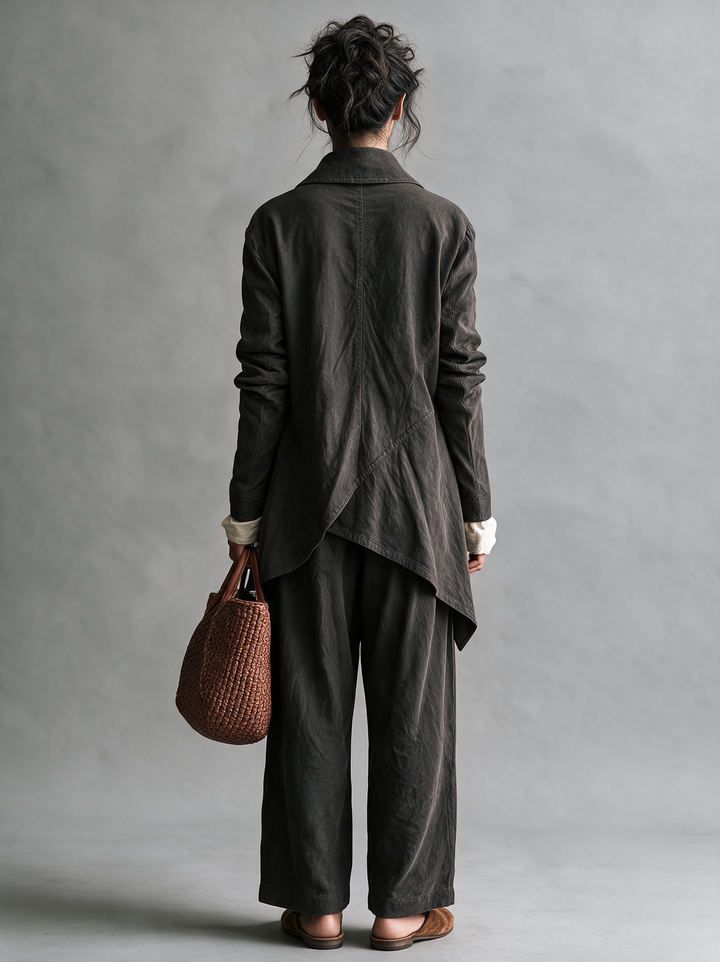 Women's Vintage Asymmetric-Front Suede Blazer MDZ0335I7WY