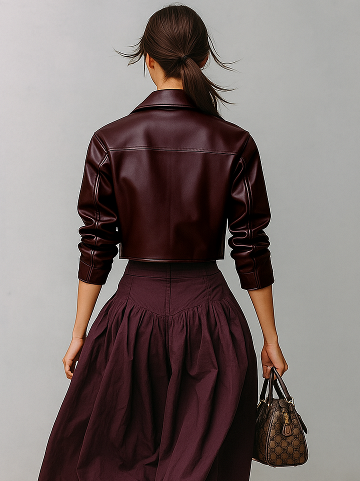 Women's Minimalist Faux Leather Short Jacket MDA1579L7Y