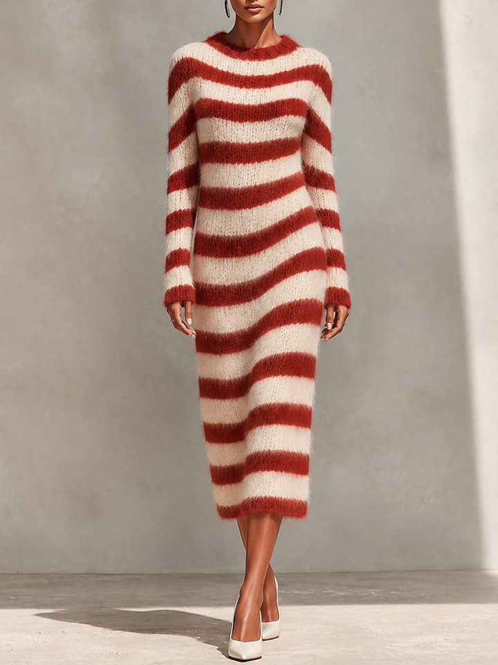 Vestido de punto de cuello redondo a rayas para mujer para uso diario en otoño MDZ0223I7LYL