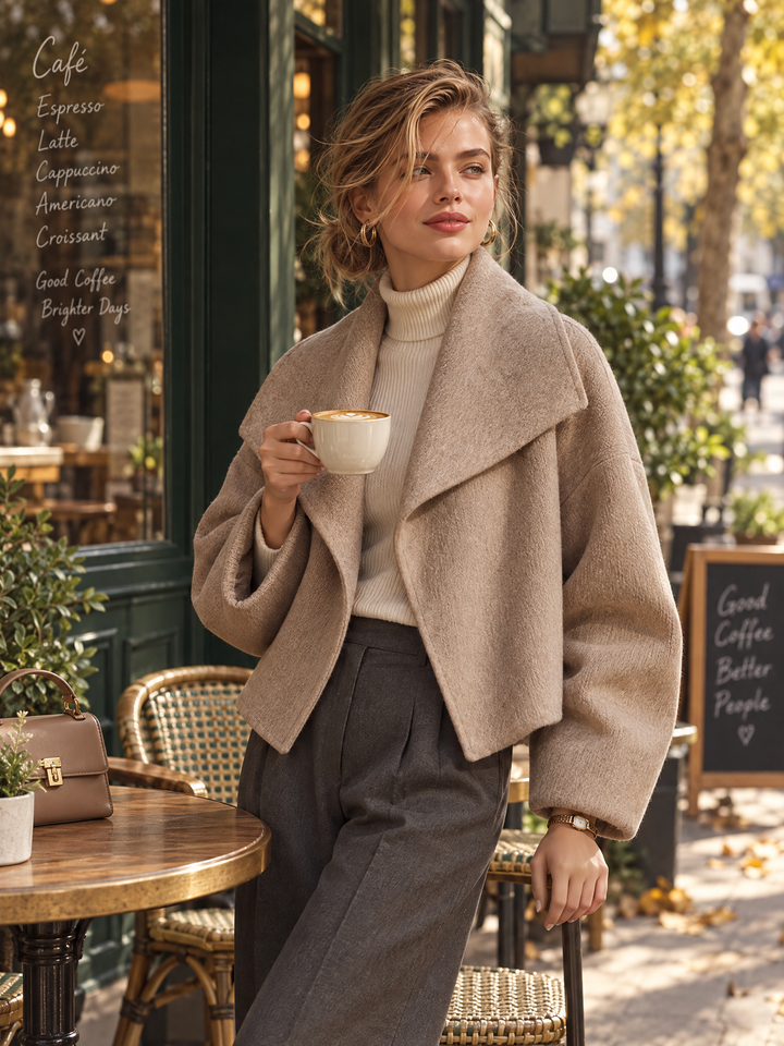 Women's Oversized Wool-Blend Cropped Coat With Wide Lapel