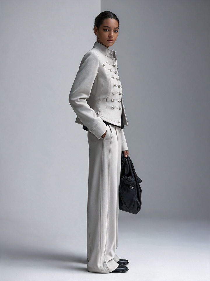 Women’s Military‑Inspired Stand‑Collar Cropped Jacket & Flared Trouser Set MDZ0851I3R