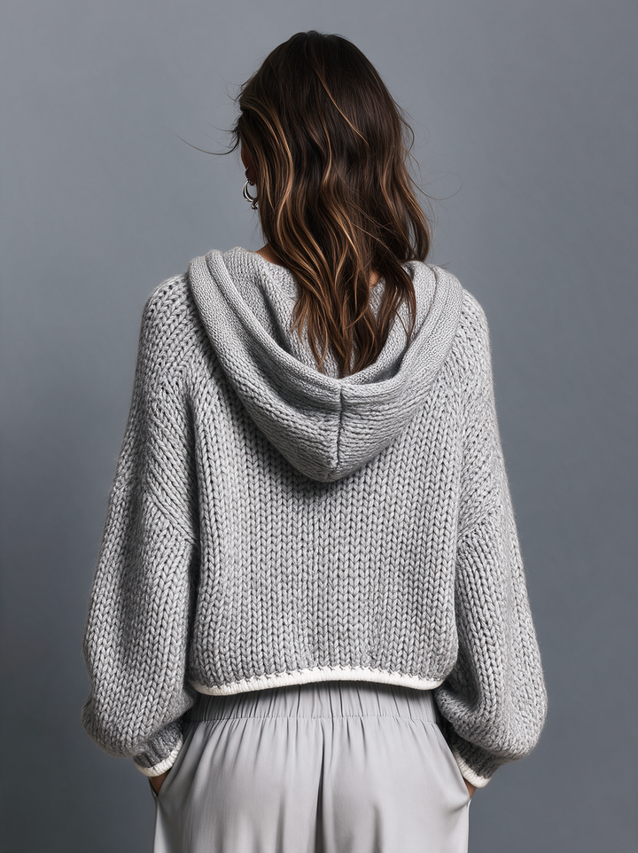 Women's Casual Grey Long-Sleeve Knitted Hoodie