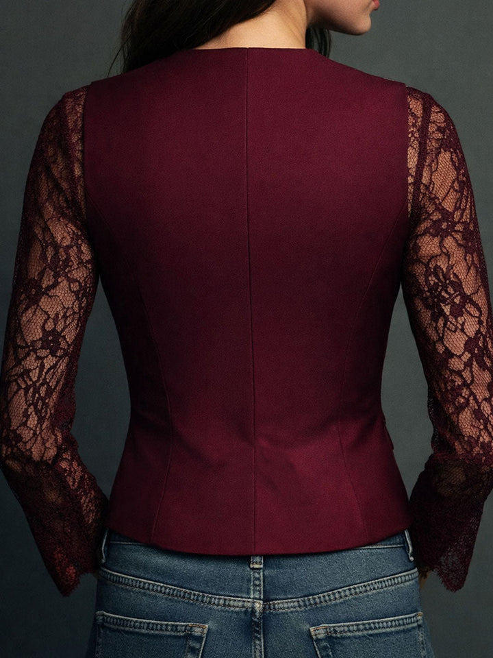 Black Blazer Top with Semi-Sheer Sleeves