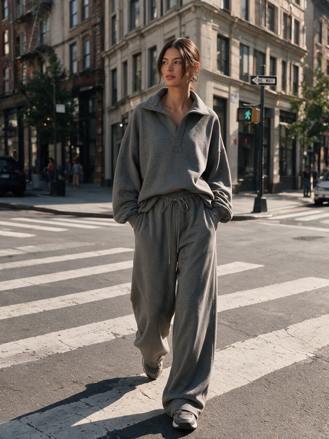 Women's Half‑Zip Collar Oversized Sweatshirt & Wide‑Leg Sweatpants Set MDZ0743I9R