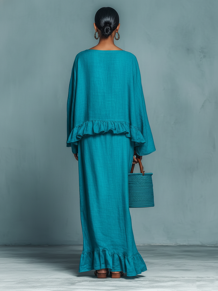 Women's Minimalist Linen Blend Blouse And Straight Skirt Set MDA1655L9Y