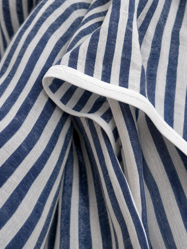 Conjunto de top extragrande de lino azul claro con cuello mao y media cremallera y pantalón de pernera ancha MDZ1594G5ZRK
