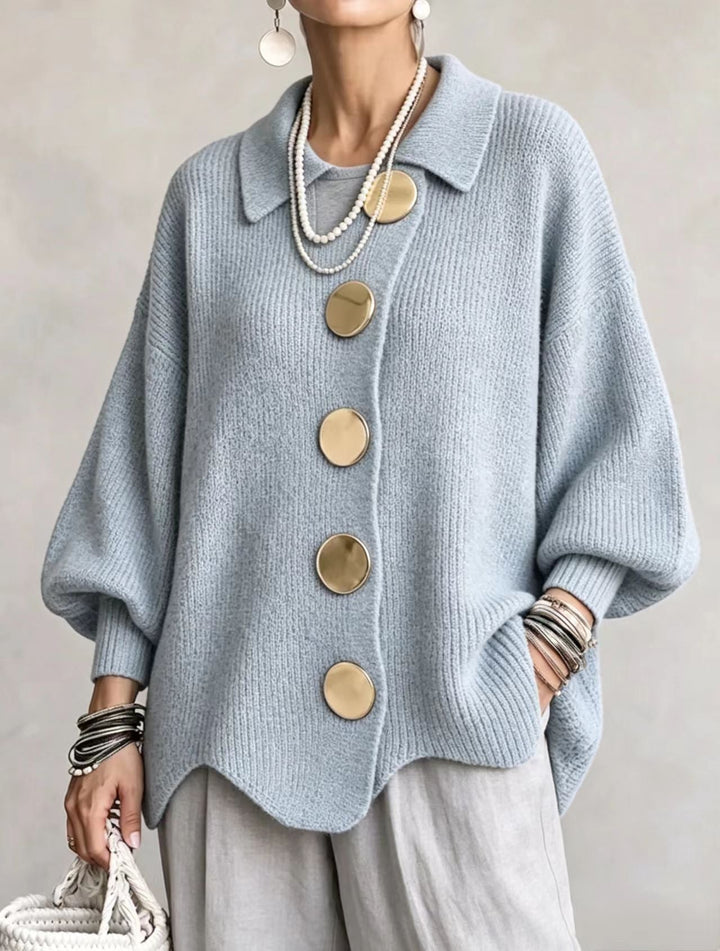 Oversized Collared Cardigan with Large Metal Buttons