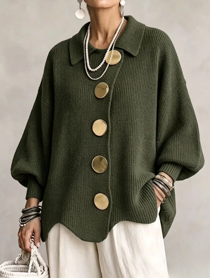 Oversized Collared Cardigan with Large Metal Buttons