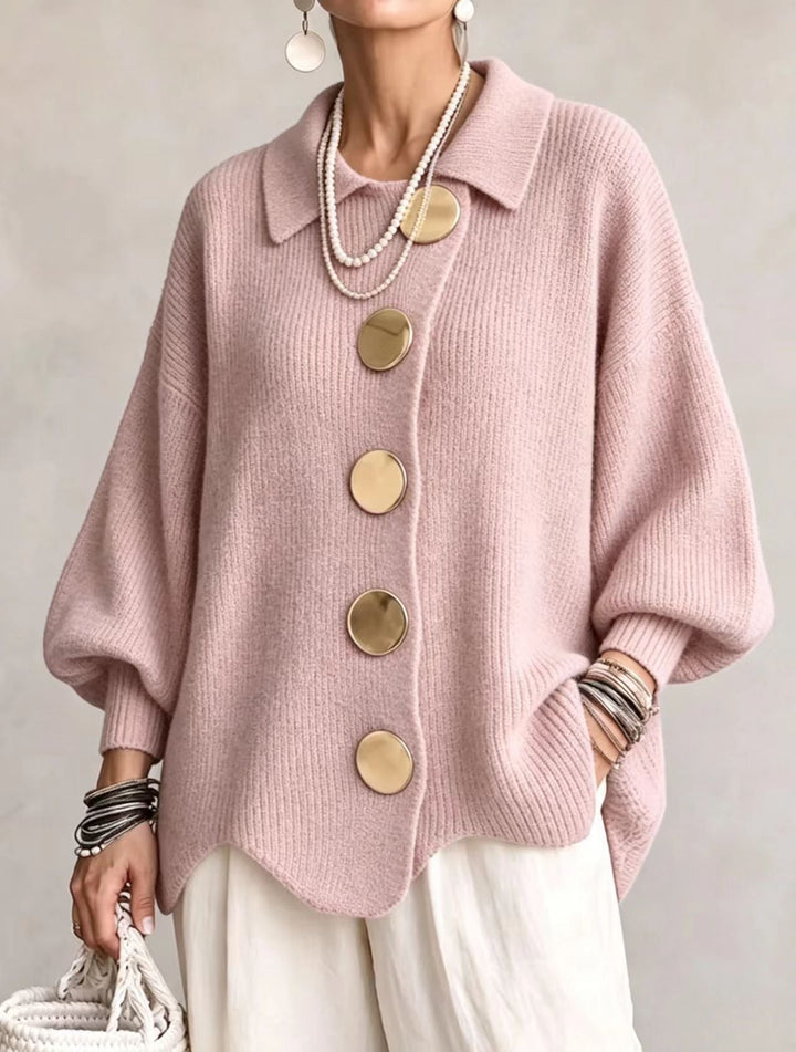 Oversized Collared Cardigan with Large Metal Buttons
