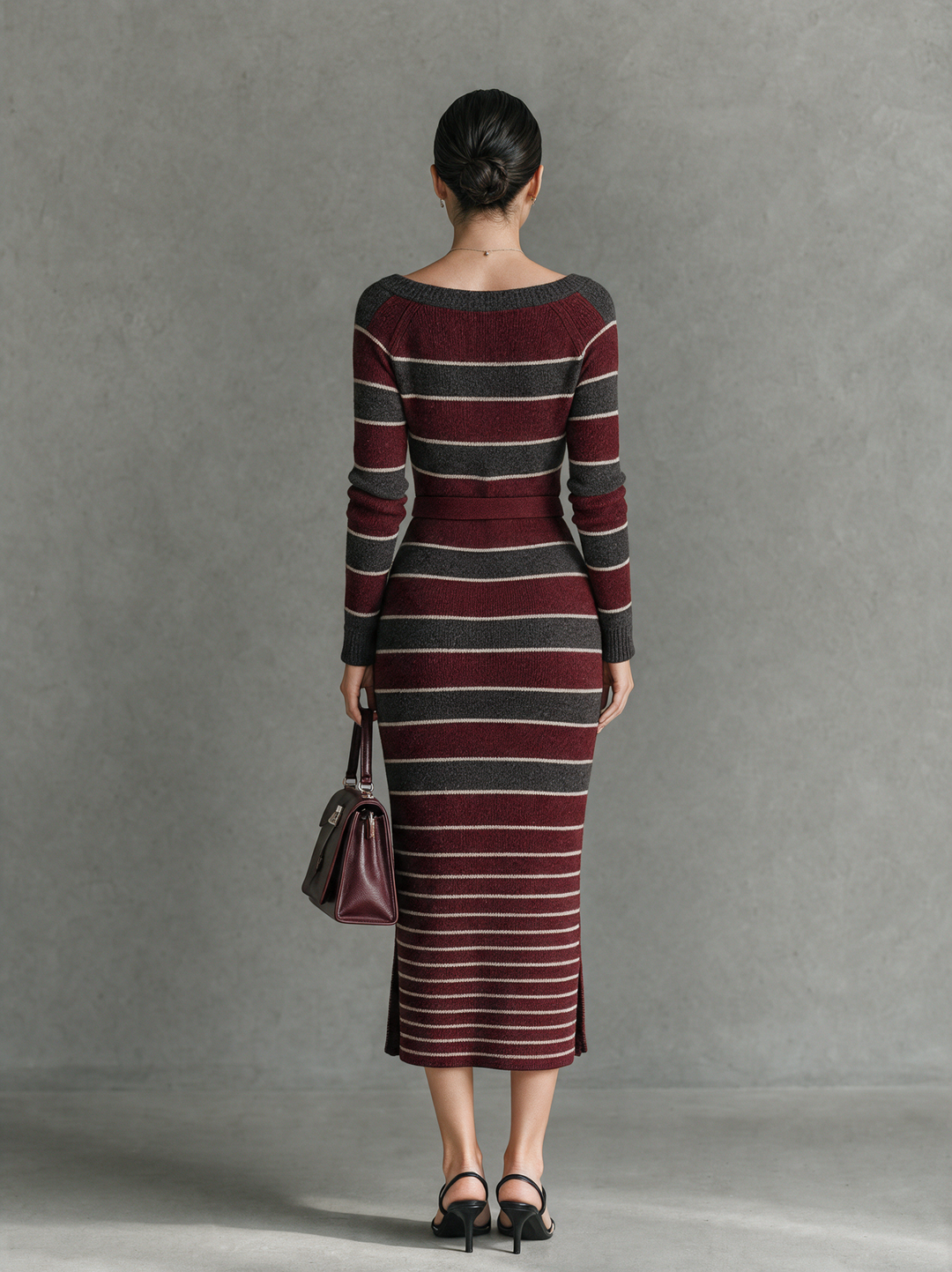 Women's Vintage Striped Boat-Neck Slim-Fit Sweater Dress MDZ2507H7WY