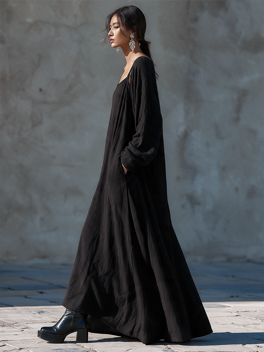 Vestido maxi de lino fluido falso de dos piezas para vacaciones MDZ0365I7LYL
