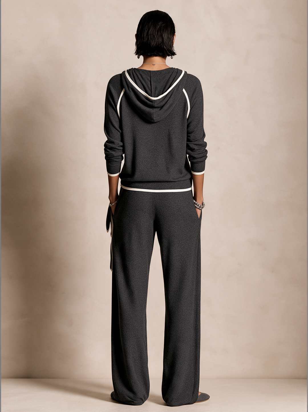 Conjunto de pantalón de pernera ancha con capucha y nudo delantero para mujer MDZ0421I4GMJ