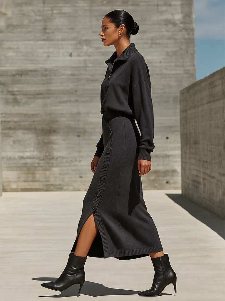 Women's Half‑Zip Knit Two‑Piece Set For Fall Office MDZ0382I4LYL